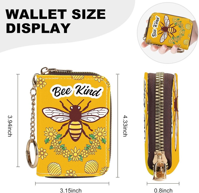 Luoycxy Credit Card Holder for Women,Small Rfid Wallet with Keychain Zipper,Cute PU Leather Card Case Wallet，Accordion Credit Card Wallets Gift,Bee kind - Image 4